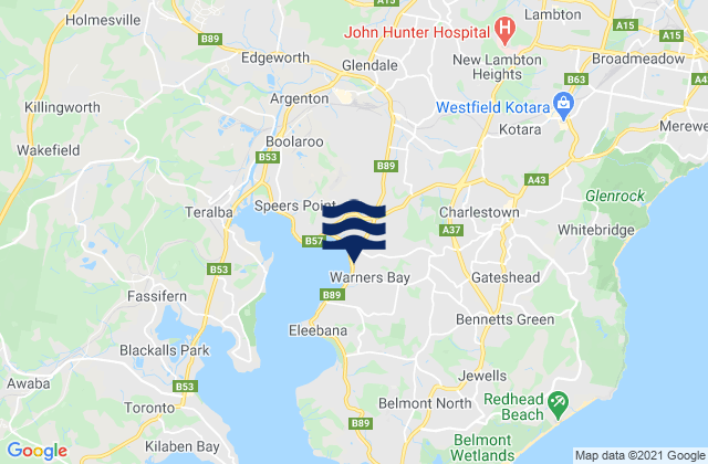 Karte der Gezeiten Warners Bay, Australia