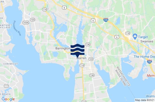 Karte der Gezeiten Warren Narragansett Bay, United States