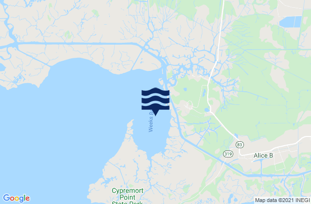 Karte der Gezeiten Weeks Bay (Vermilion Bay), United States
