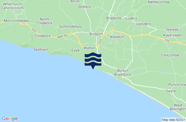 Karte der Gezeiten West Bay - East Beach, United Kingdom