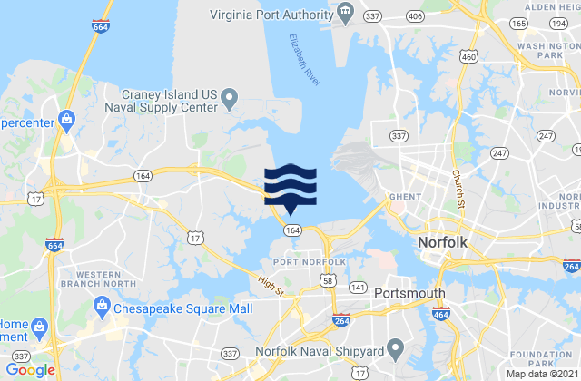 Karte der Gezeiten West Norfolk Bridge Western Branch, United States