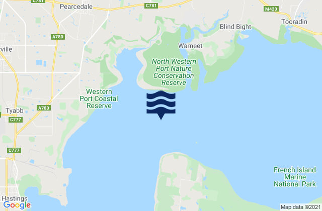 Karte der Gezeiten Westernport, Australia
