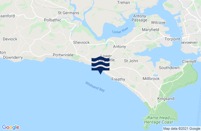 Karte der Gezeiten Whitsand Bay and Tregantle, United Kingdom