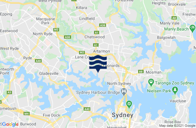 Karte der Gezeiten Willoughby, Australia