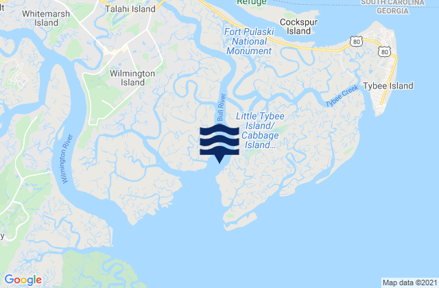 Karte der Gezeiten Wilmington Island SSE of Bull River, United States