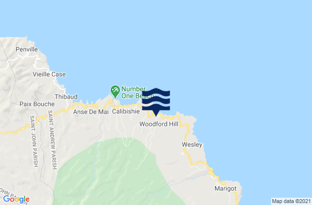 Karte der Gezeiten Woodford Hill, Dominica