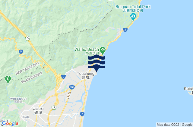 Karte der Gezeiten Wushi, Taiwan