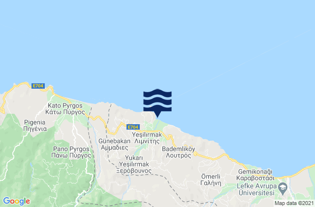 Karte der Gezeiten Xeróvounos, Cyprus