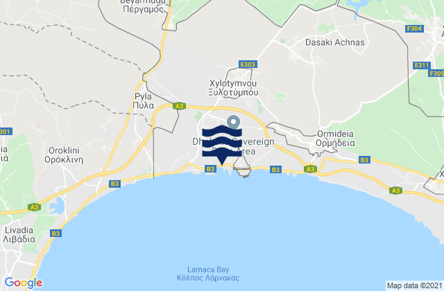 Karte der Gezeiten Xylotymbou, Cyprus