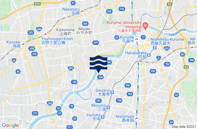 Karte der Gezeiten Yame Shi, Japan