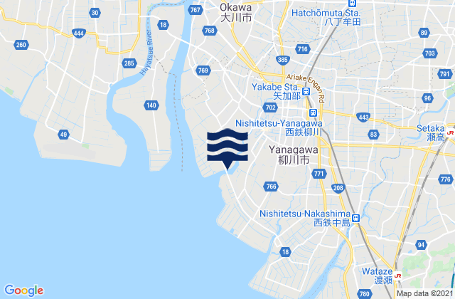 Karte der Gezeiten Yanagawa Shi, Japan