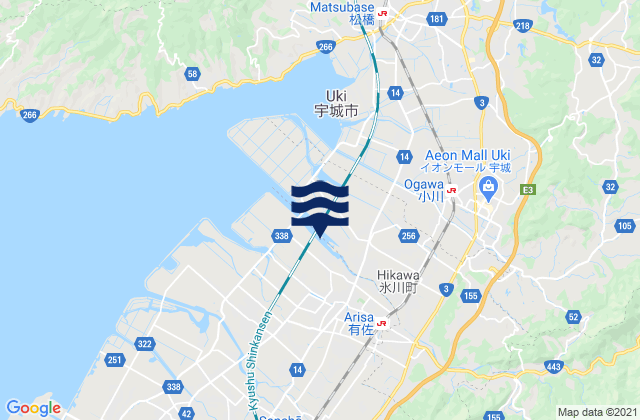 Karte der Gezeiten Yatsushiro-gun, Japan