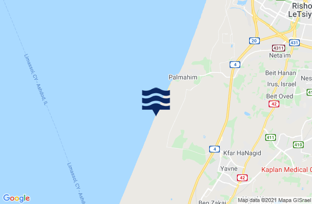 Karte der Gezeiten Yavné, Israel