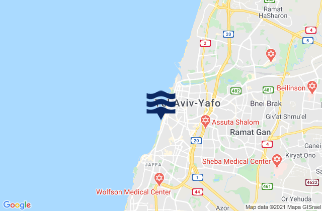 Karte der Gezeiten Yehud, Israel