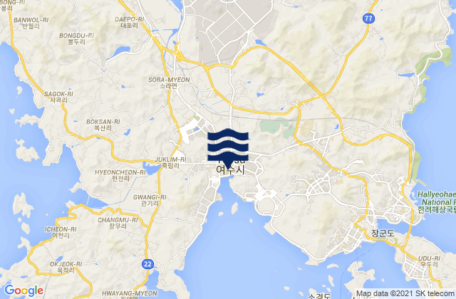 Karte der Gezeiten Yeosu, South Korea
