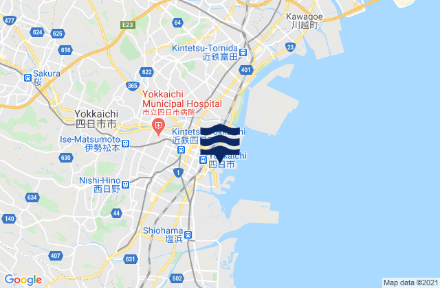 Karte der Gezeiten Yokkaichi-shi, Japan