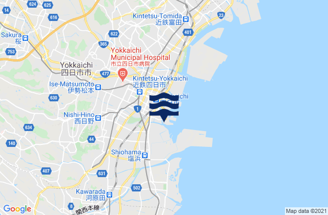 Karte der Gezeiten Yokkaiti, Japan
