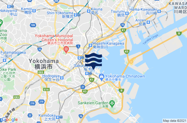 Karte der Gezeiten Yokohama-Sinko, Japan