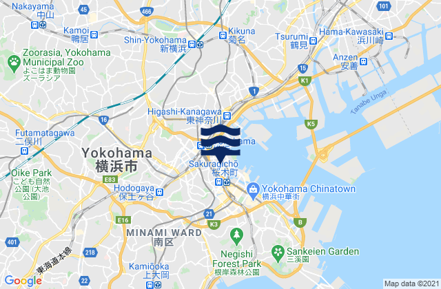 Karte der Gezeiten Yokohama Shi, Japan