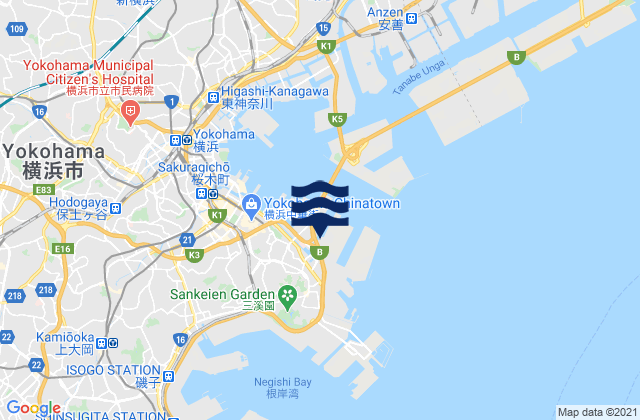 Karte der Gezeiten Yokohama Sin-Yamasita, Japan