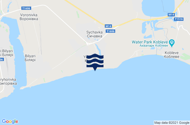 Karte der Gezeiten Yuzhne, Ukraine