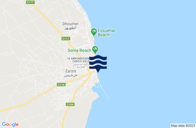 Karte der Gezeiten Zarzis, Tunisia