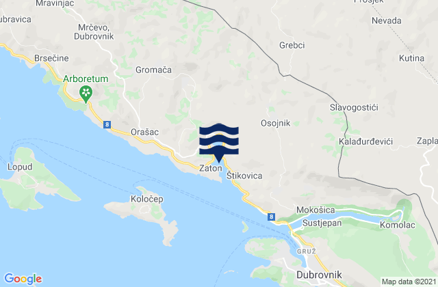 Karte der Gezeiten Zaton, Croatia