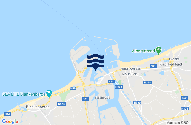 Karte der Gezeiten Zeebrugge Port, Belgium