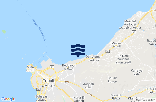 Karte der Gezeiten Zghartā, Lebanon