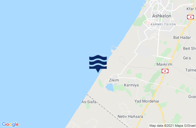 Karte der Gezeiten Ziqim ( Zikim) Beach, Israel