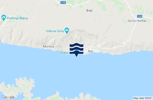 Karte der Gezeiten Zlatni Rat, Croatia