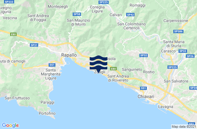 Karte der Gezeiten Zoagli, Italy