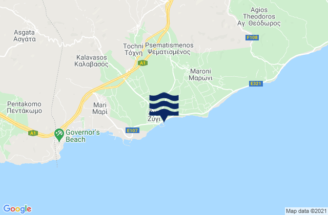 Karte der Gezeiten Zýgi, Cyprus