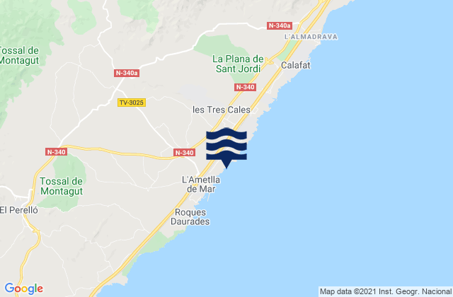Karte der Gezeiten l'Ametlla de Mar, Spain