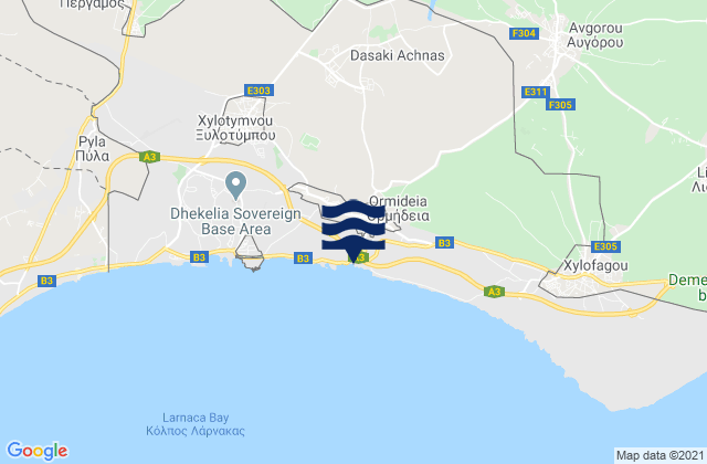 Karte der Gezeiten Áchna, Cyprus