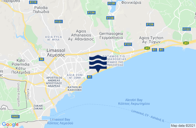 Karte der Gezeiten Ágios Athanásios, Cyprus