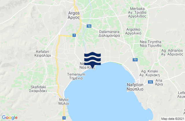 Karte der Gezeiten Árgos, Greece