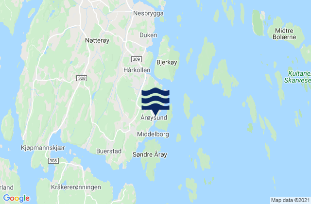 Karte der Gezeiten Årøysund, Norway