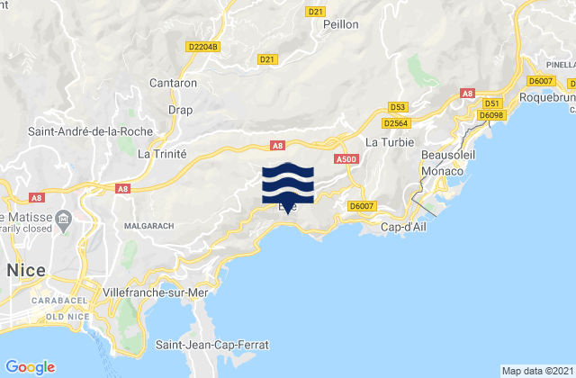 Karte der Gezeiten Èze, France