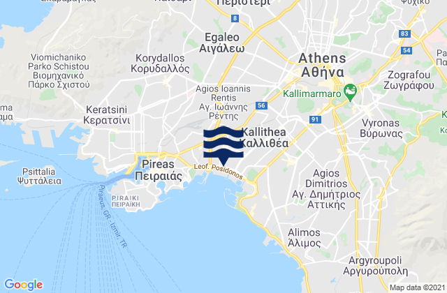 Karte der Gezeiten Ílion, Greece