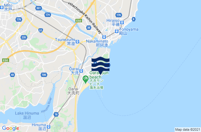 Karte der Gezeiten Ōarai, Japan