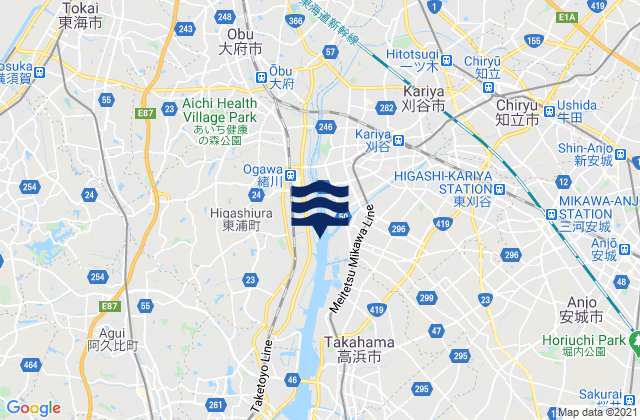 Karte der Gezeiten Ōbu-shi, Japan