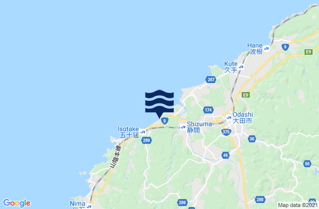 Karte der Gezeiten Ōda Shi, Japan