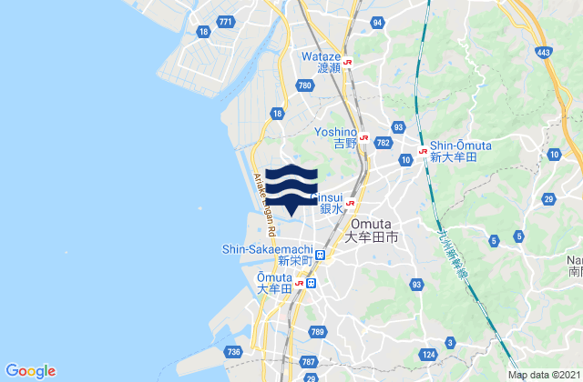 Karte der Gezeiten Ōmuta Shi, Japan