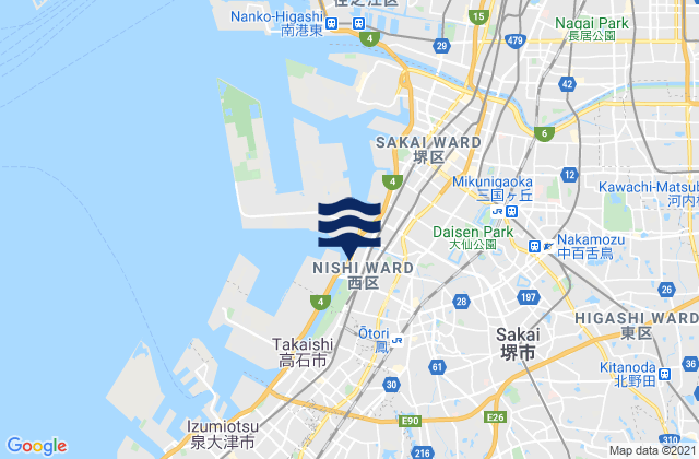 Karte der Gezeiten Ōsaka-sayama Shi, Japan