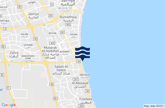 Karte der Gezeiten Şabāḩ as Sālim, Kuwait