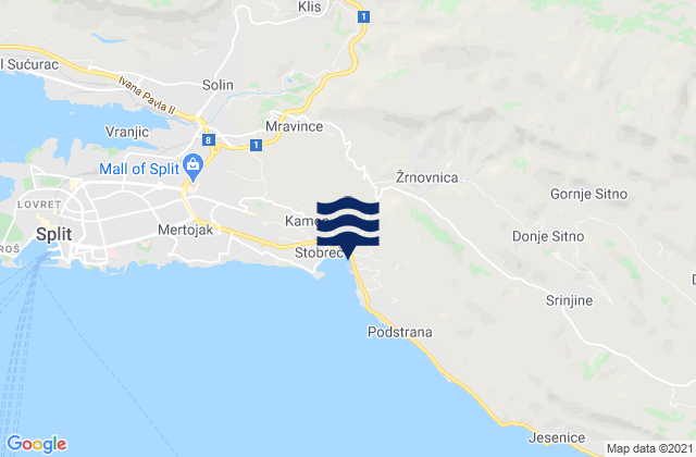Karte der Gezeiten Žrnovnica, Croatia