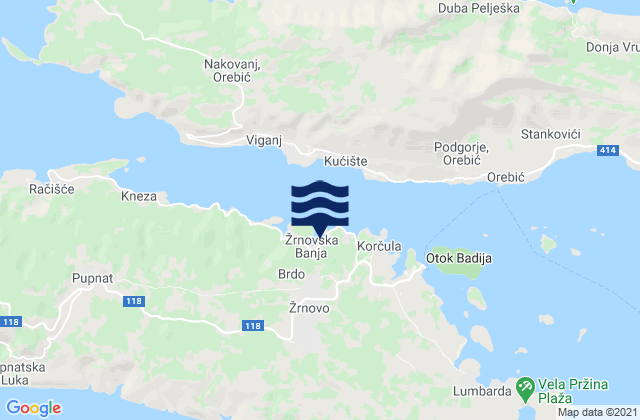 Karte der Gezeiten Žrnovo, Croatia