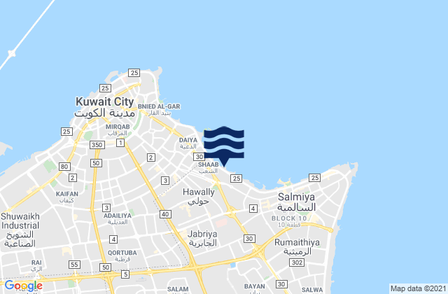 Karte der Gezeiten Ḩawallī, Kuwait