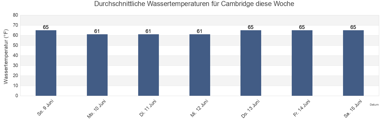 Wassertemperatur in Cambridge, Dorchester County, Maryland, United States für die Woche
